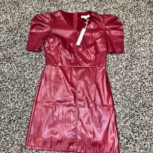 She + Sky Burgundy Faux Leather Mini Dress